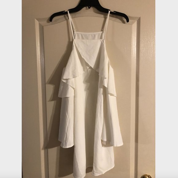 White Boho Long Sleeve Flowy Dress with Cutout Shoulders - Picture 2 of 2